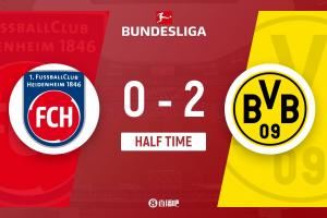 半场-多特2-0十人海登海姆 吉拉西建功阿德耶米助攻拜尔破门